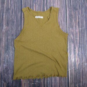 We The Free Mustard Yellow Ribbed V Neck Lettuce Hem Tank Top Size Small